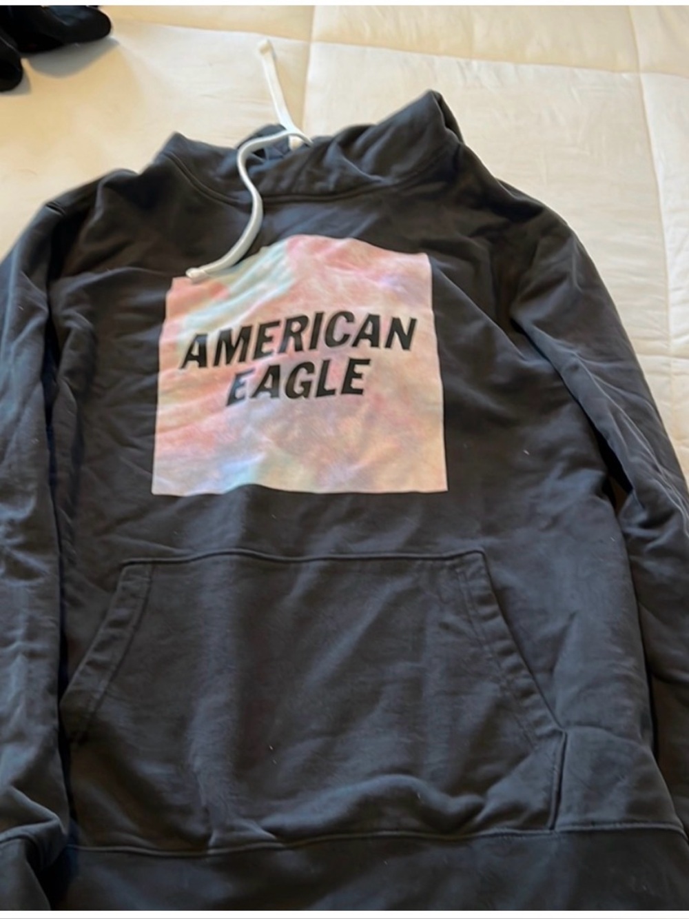 American Eagle Men’s Medium Graphic Pullover Hoodie Black Tie Dye